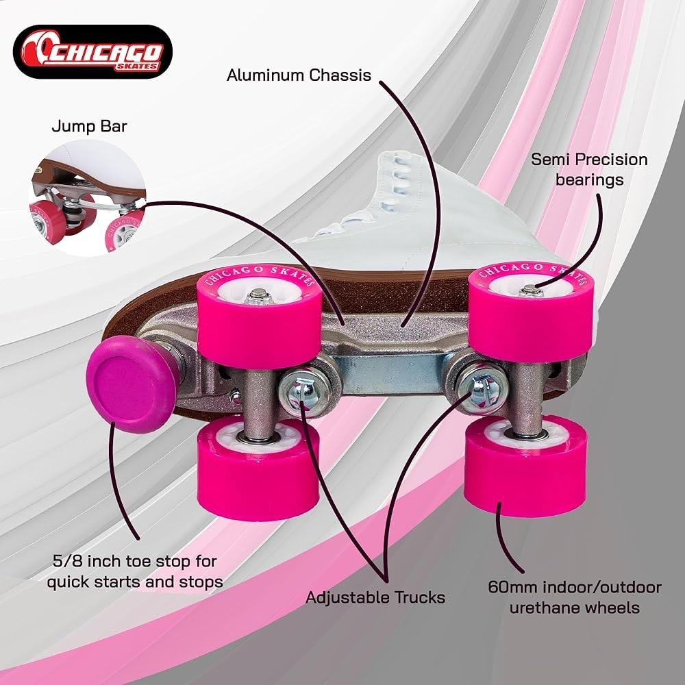 CHICAGO Skates Premium White and Pink Quad Roller Skates for Women - size 7 - Picture 3 of 12